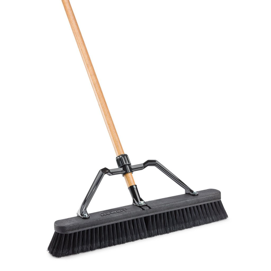 24" Smooth Surface Industrial Push Broom w/ Brace