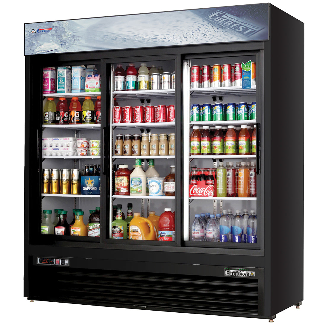 Everest 3 Door Refrigerator Merchandiser (Sliding), 69 cu ft - Black Exterior Model EMGR69B