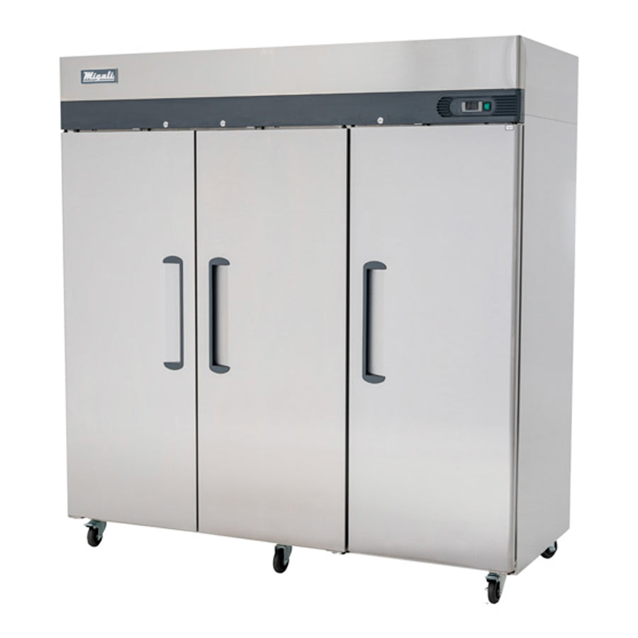 Migali Competitor Series Freezer, reach-in, 77.8” W, 72.0 cu. ft. capacity, (3) solid hinged doors