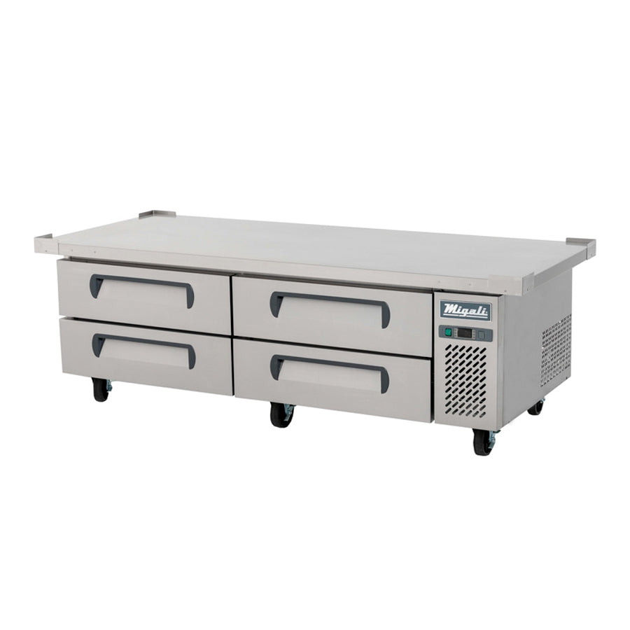 Migali Competitor Series Refrigerated Equipment Stand, Chef Base, 76” W, 15 cu. ft. capacity, (4) drawers, accommodates (24) 1/8 size pans