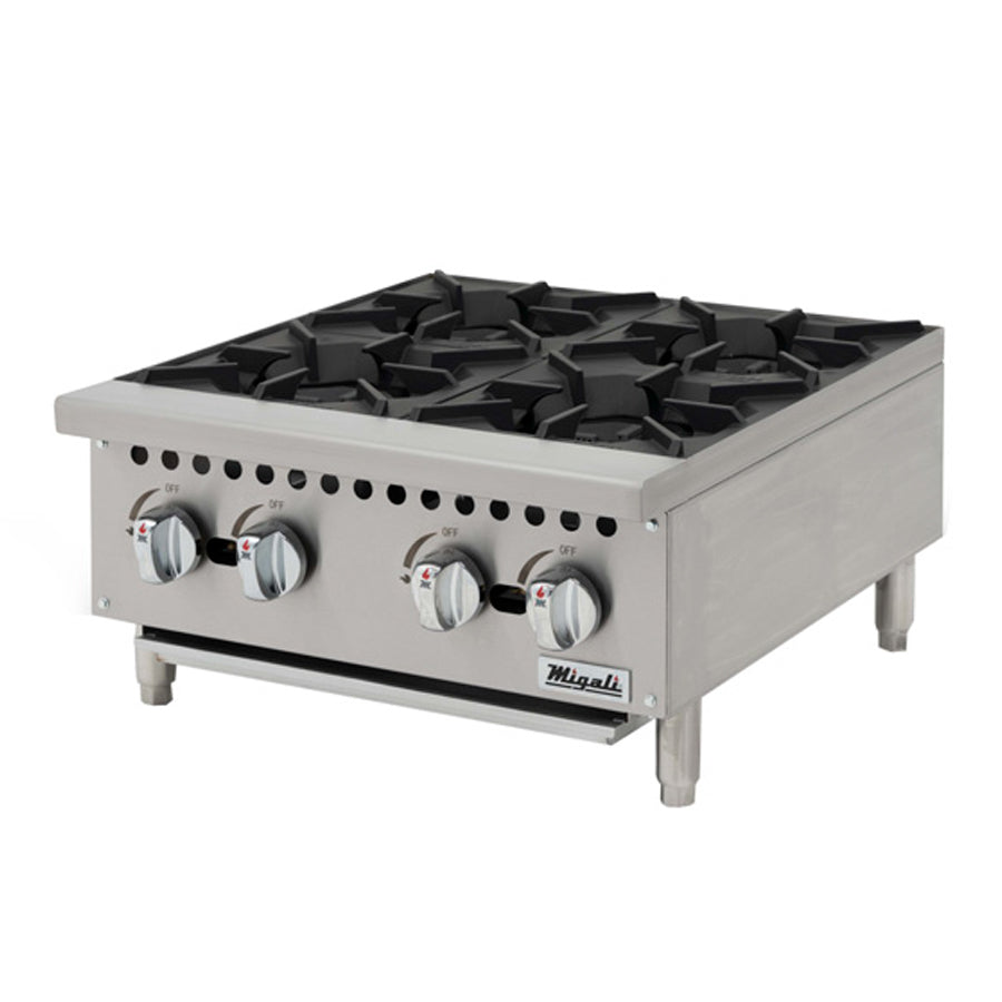 Migali Competitor Series Hot Plate, countertop, 24" W, (4) burners, manual controls, configured for Natural Gas, LP Conversion Kit included