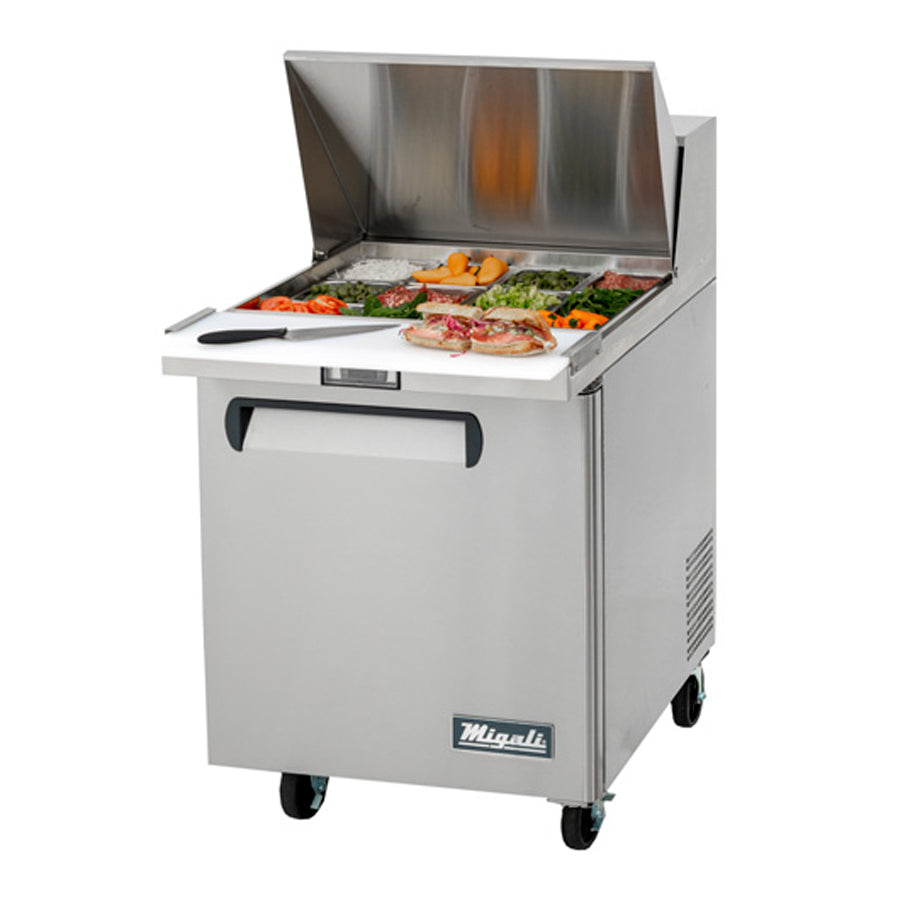 Migali Competitor Series Refrigerated Counter/Big Top Sandwich Prep Table, 27.5" W, accommodates (12) 1/6 size pans, (1) solid hinged door