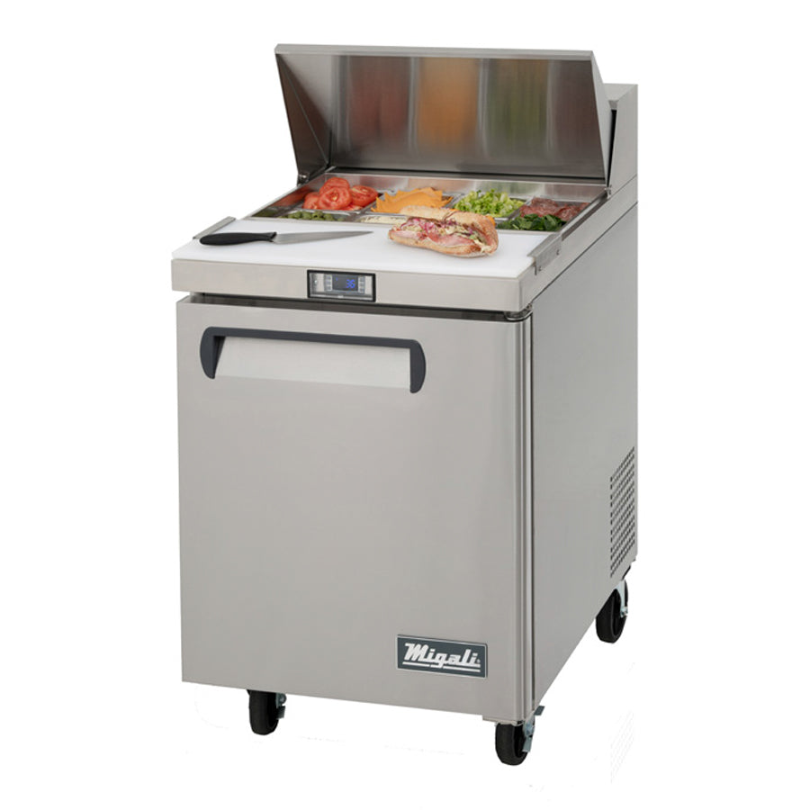 Migali Competitor Series Refrigerated Counter/Sandwich Prep Table, 27.5" W, accommodates (8) 1/6 size pans, (1) solid hinged door
