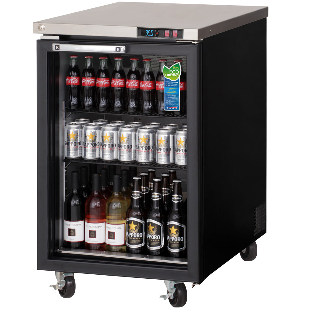 Everest 1 Glass Door Back Bar Cooler, 23" - Black Exterior Model EBB23G