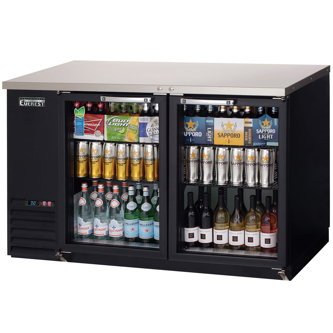 Everest 2 Glass Door Back Bar Cooler, 59" - Black Exterior Model EBB59G