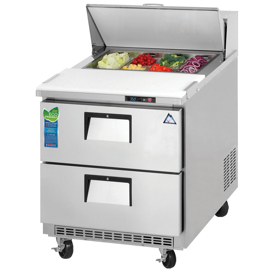 Everest 1 Section 2 Drawer Sandwich Prep Table, 27 1/2" Model EPBNR1-D2