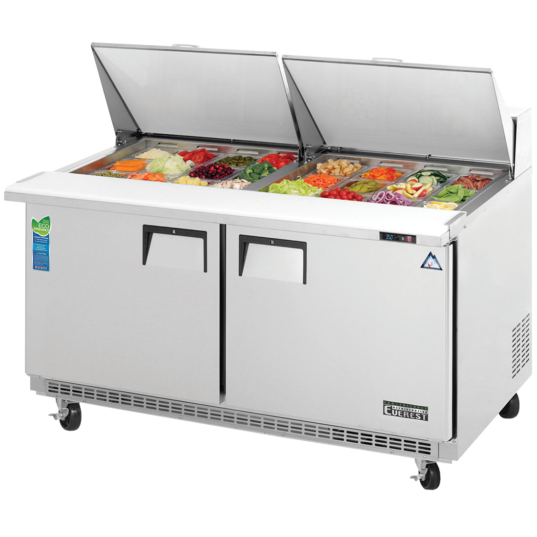 Everest 2 Door Sandwich Prep Table, 59 1/2" (Mega Top) Model EPBWR2