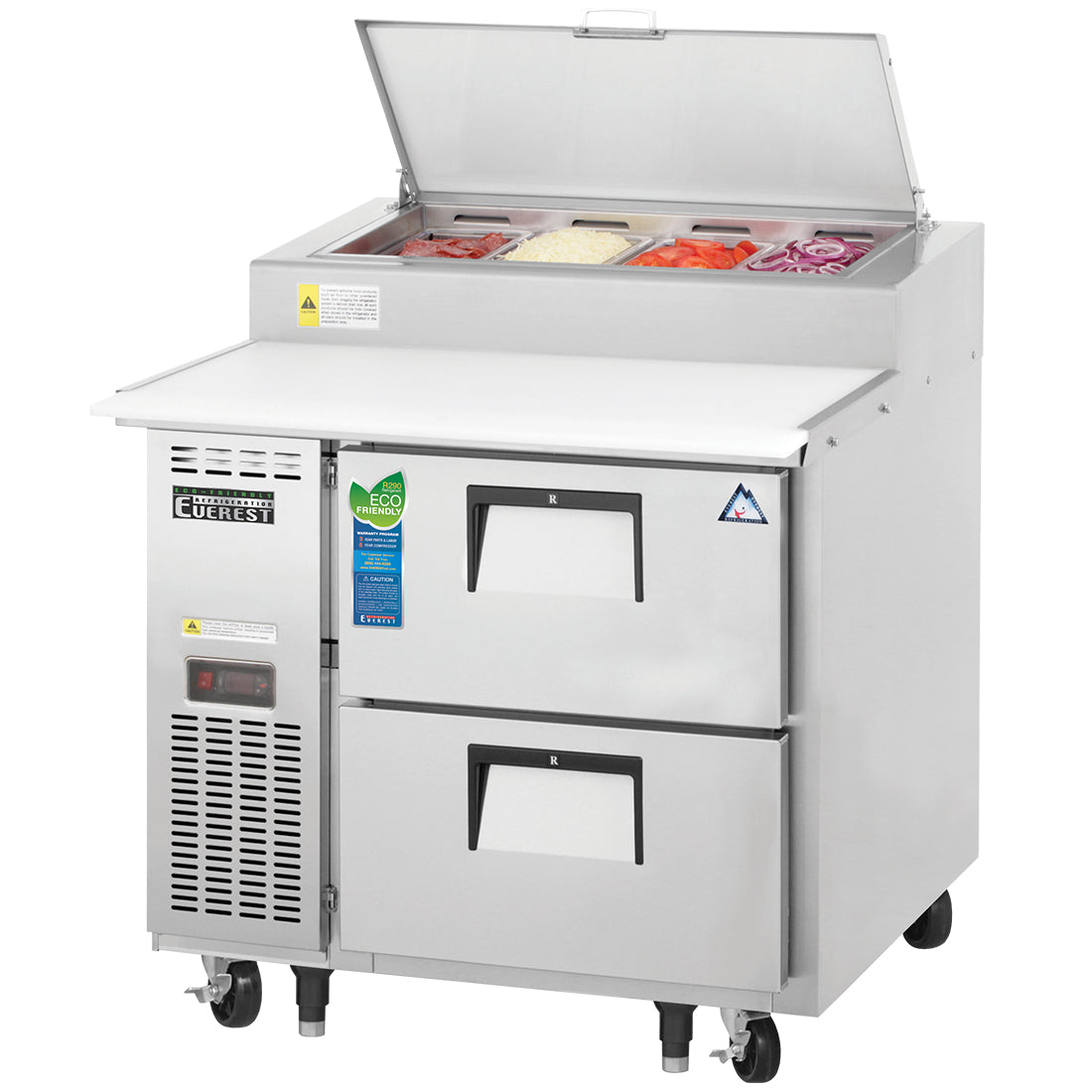 Everest 1 Section 2 Drawer Pizza Prep Table, 35 1/2" Model EPPR1-D2