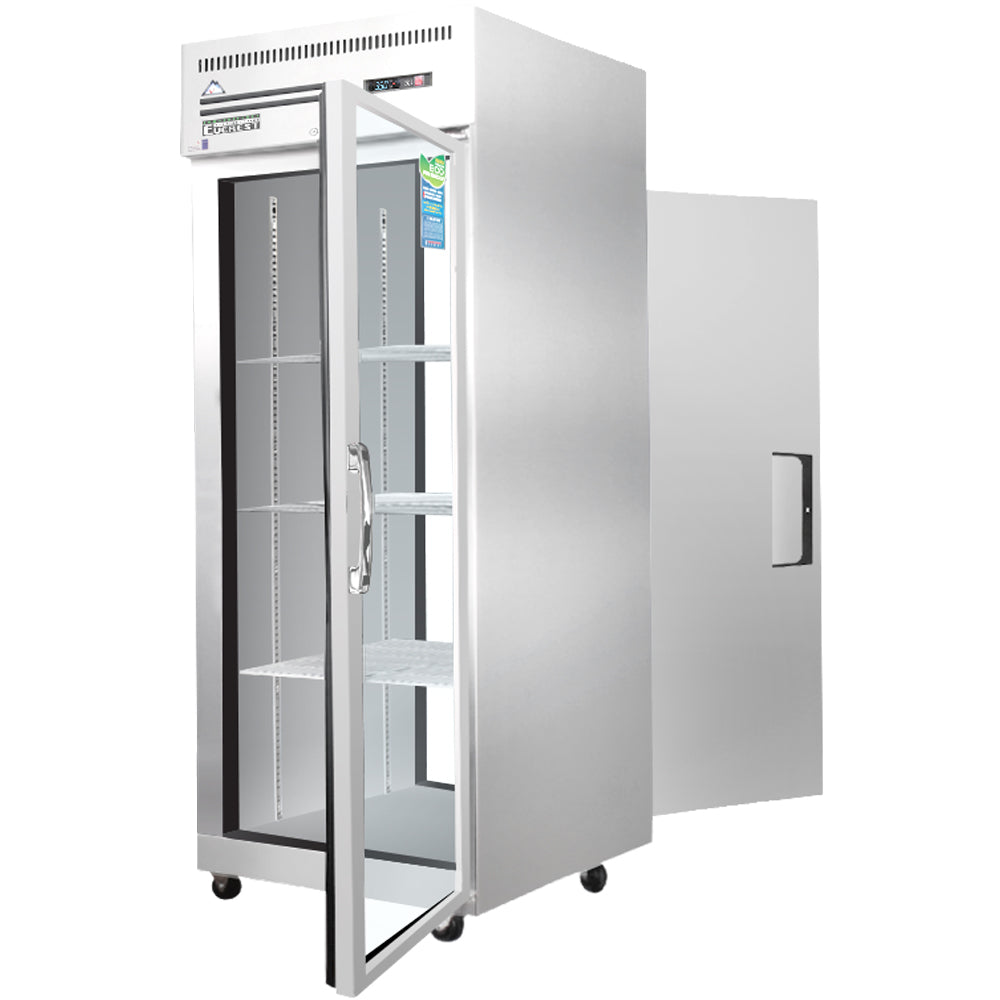 Everest 1 Section - 1 Front Glass Door & 1 Rear Solid Door Pass-Thru Refrigerator, 29 1/4" Model ESPT-1G-1S