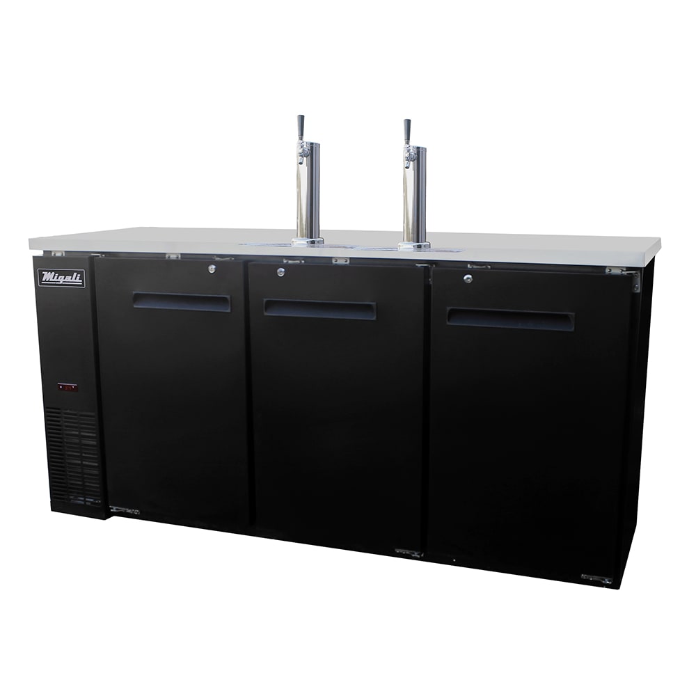 Migali Competitor Series Direct Draw Beer Cooler, 72.8” W, (2) single draft towers, (32) solid hinged doors, accommodates (3) 1/2 size keg