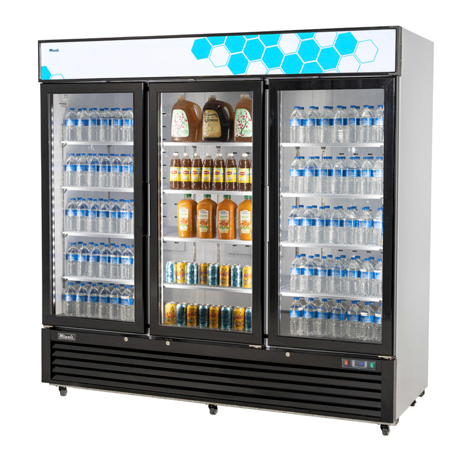 Migali Competitor Series Refrigerator Merchandiser, reach-in, 82” W, 72.0 cu. ft. capacity, (3) hinged glass doors