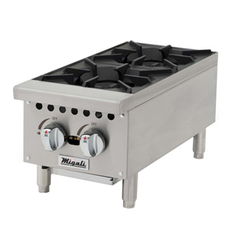 Migali Competitor Series Hot Plate, countertop, 12" W, (2) burners, manual controls, configured for Natural Gas, LP Conversion Kit included