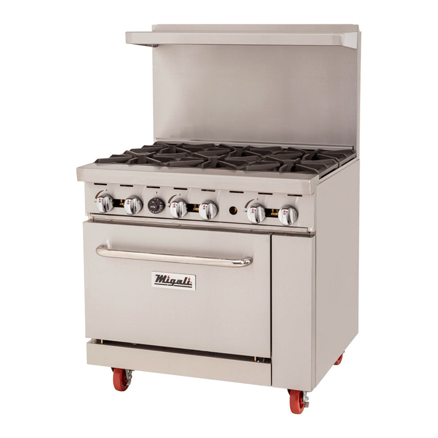 Migali Competitor Series Range w/ oven, freestanding, 36" W, 6 cast iron radiants, configured for Natural Gas