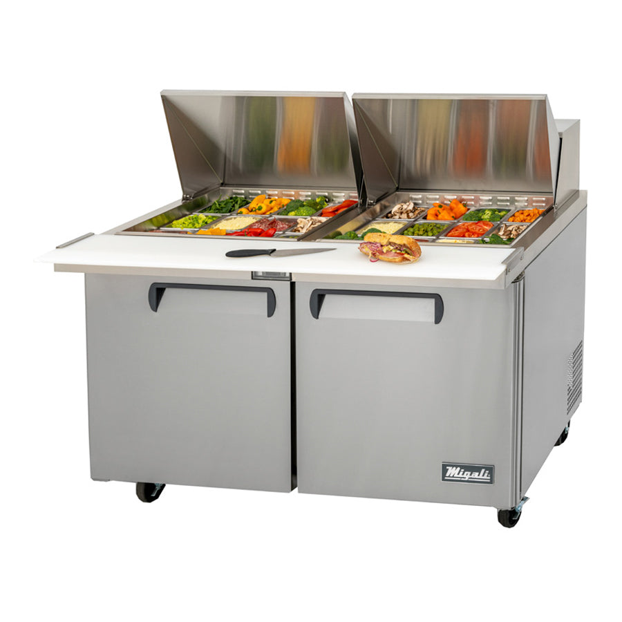 Migali Competitor Series Refrigerated Counter/Big Top Sandwich Prep Table, 60.2” W, accommodates (24) 1/6 size pans, (2) solid hinged doors
