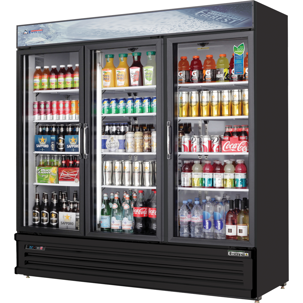 Everest 3 Door Refrigerator Merchandiser (Swing), 69 cu ft - Black Exterior Model EMSGR69B