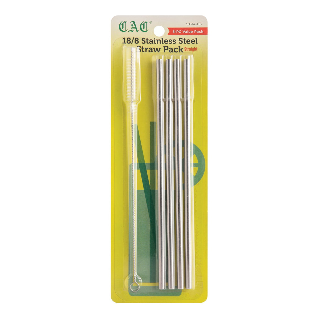 Straw SS Straight 1/4"Diax8-1/2"L 5PC